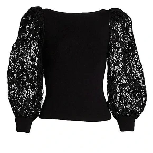 Alice and Olivia Black Lace Sleeve Women's Top. - Picture 3 of 7
